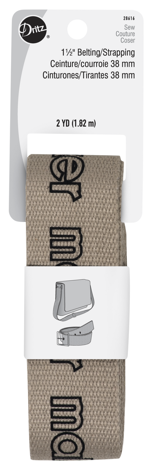 28616|Dritz 1-1/2" Message Polyester Belting & Strapping, Stone, 2 yd