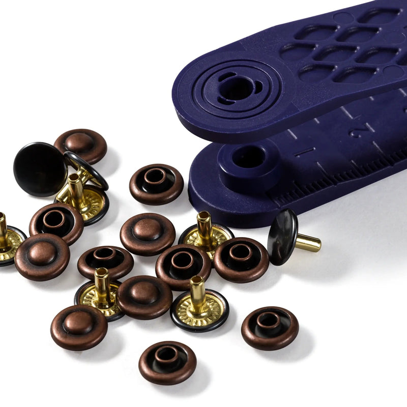 Load image into Gallery viewer, 403102|Prym RIVETS 9 mm antique copper/black oxidized with tools  24pc