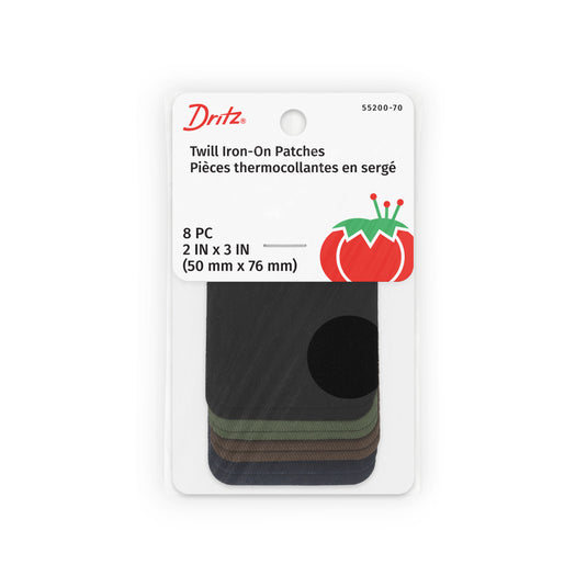 55200-70|Dritz Twill Iron-On Patches, 2" x 3", 8 pc, Dark Assorted