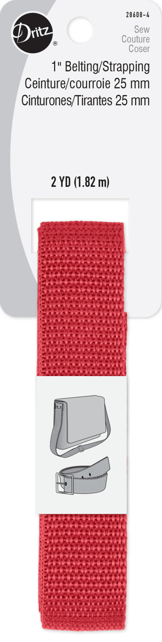 28608-4|Dritz 1" Polypro Belting & Strapping, Red, 2 yd