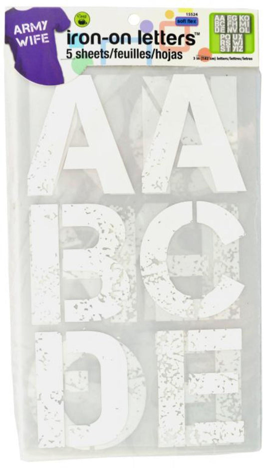 15524|Dritz Soft Flex Iron-on Letters, 5 Sheets, White
