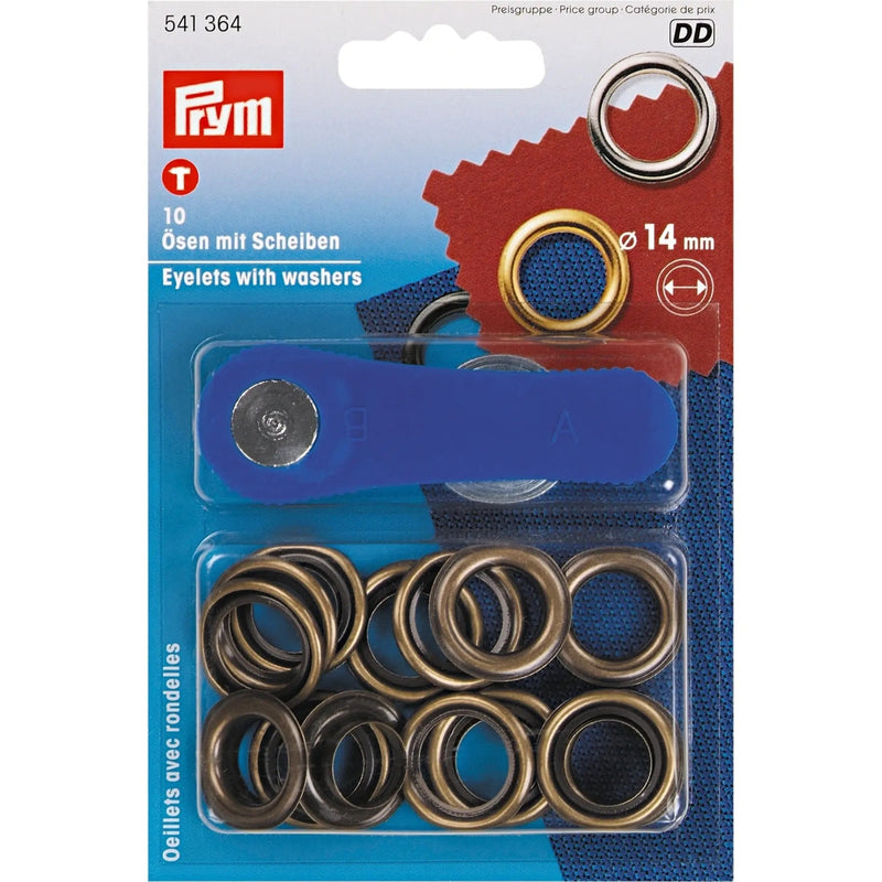 Load image into Gallery viewer, 541364|Prym Eyelets with washers 14 mm antique brass with tools 10pc