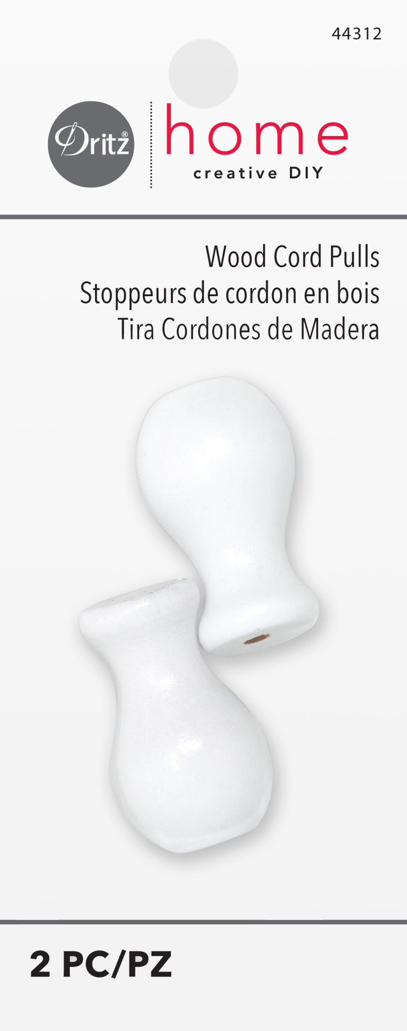 Cargue la imagen en el visor de la galería, 44312|Dritz Wood Cord Pulls, White, 2 pc