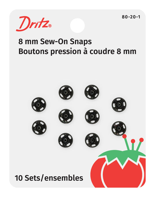 80-20-1|Dritz Sew-On Snaps, 10 Sets, Size 2/0, Black