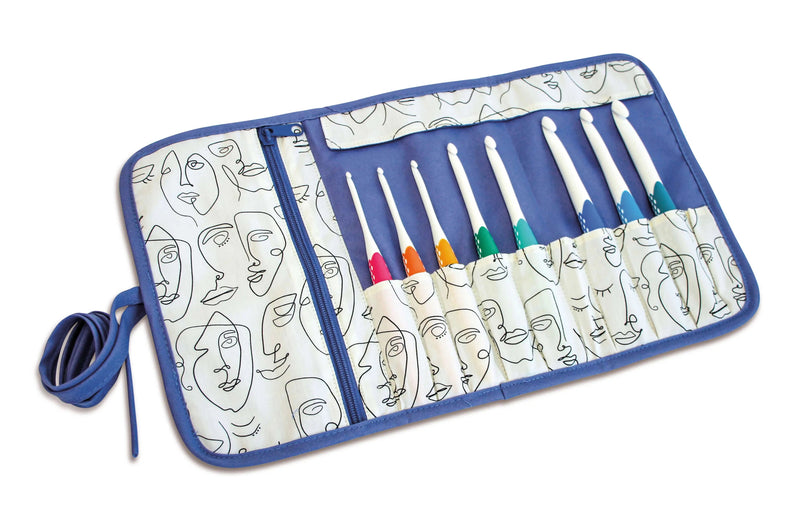 Load image into Gallery viewer, 612079|Prym Needle &amp; Crochet Hook Roll-Up Storage Case, Artistic Faces