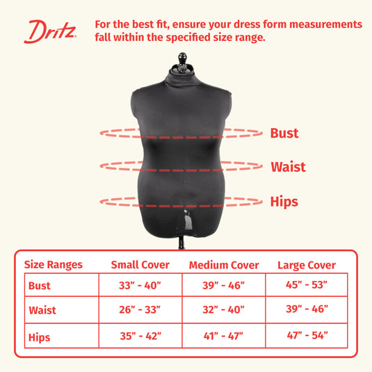 653161|Dritz Dress Form Fabric Cover, Black, 4-Way Stretch 100% Polyester, Medium