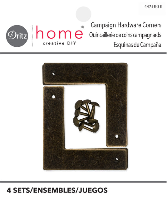 44788-38|Dritz Smooth Campaign Hardware Corners, Small, Antique Brass, 4 pc