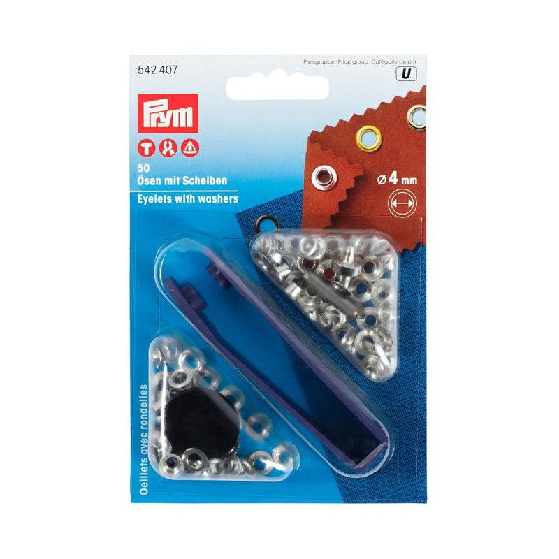 Load image into Gallery viewer, 542407|Prym Eyelets with washers  4 mm silver with tools 50pc