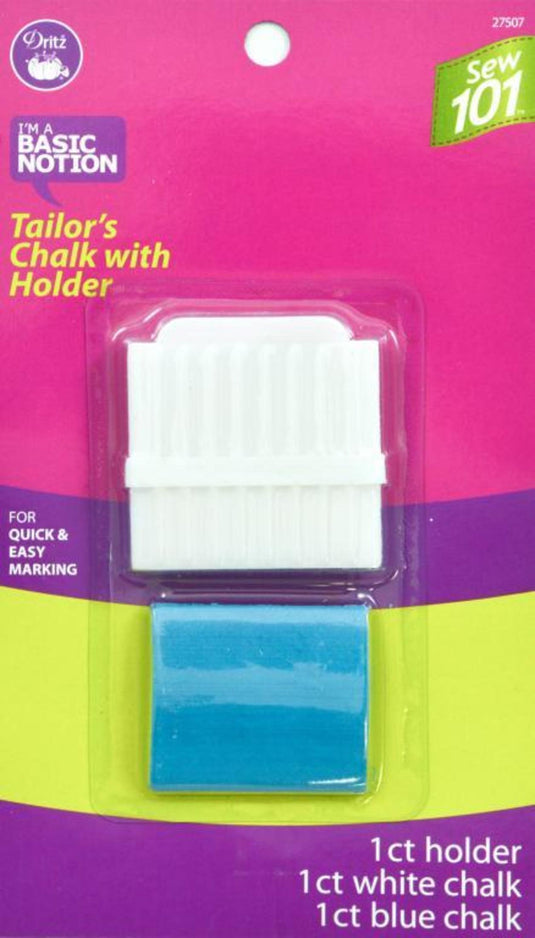 27507|Dritz Sew 101 Tailor's Chalk with Holder and Sharpener, Blue and White