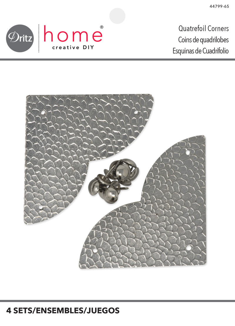 Load image into Gallery viewer, 44799-65|Dritz Textured Quatrefoil Corners, Large, Nickel, 4pc