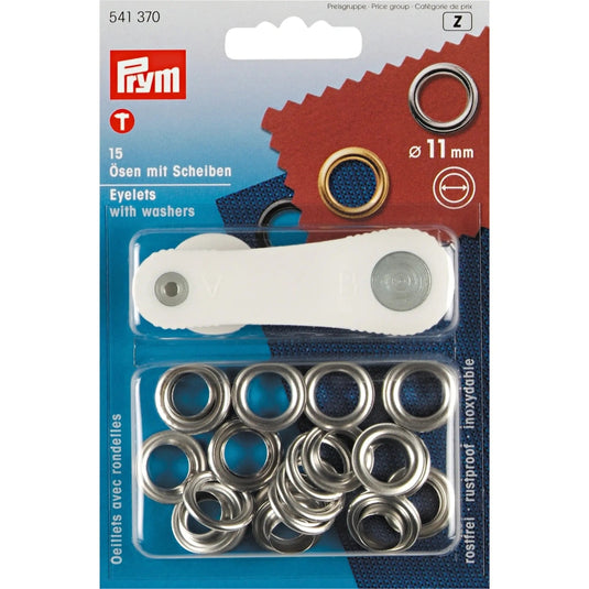 541370|Prym Eyelets and washers 11 mm silver with tools 15pc