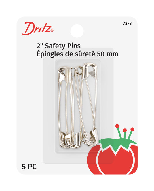 72-3|Dritz 2" Safety Pins, Nickel, 5 pc