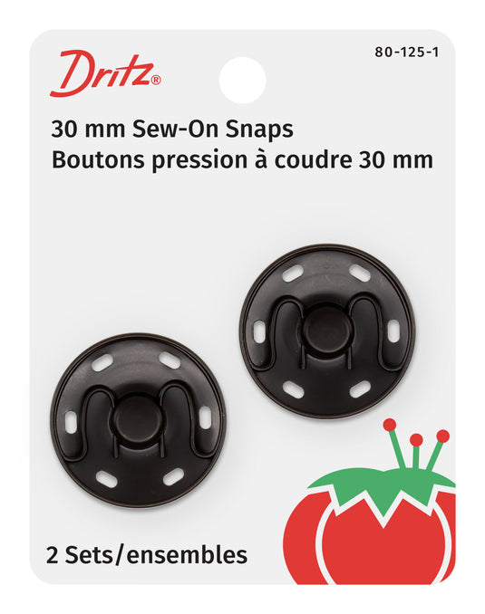 80-125-1|Dritz 30mm Large Sew-On Snaps, 2 Sets, Black