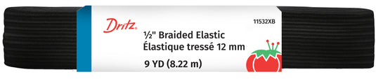 11532XB|Dritz 1/2" Braided Elastic, 9 Yard, Black