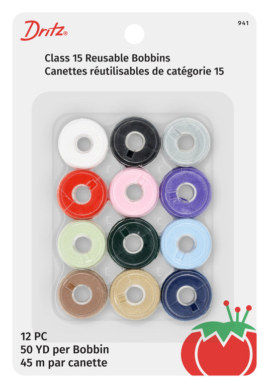 941|Dritz Class 15 Reusable Bobbins, Assorted, 12 pc