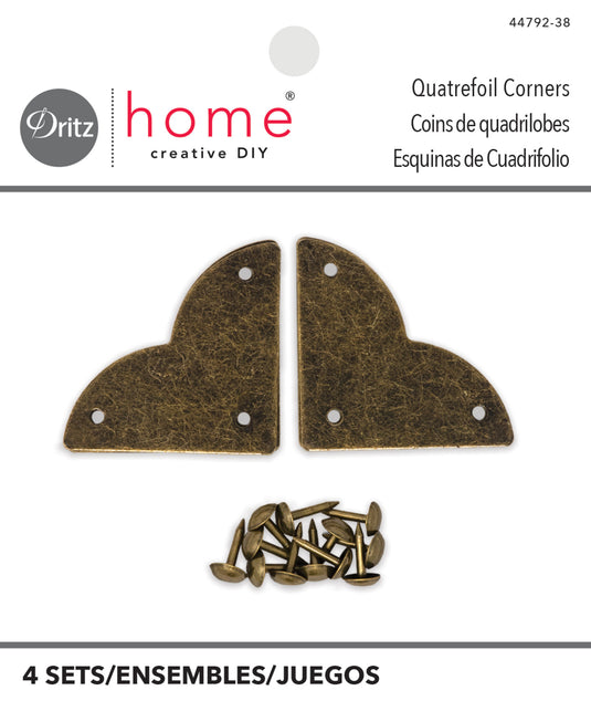 44792-38|Dritz Smooth Quatrefoil Corners, Small, Antique Brass, 4 pc