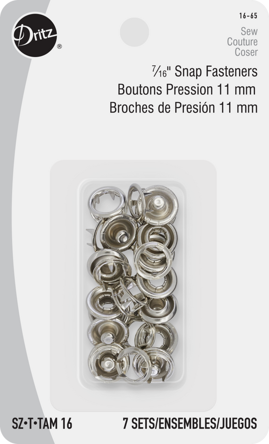 16-65|Dritz 7/16" Snap Fasteners, 7 Sets, Nickel