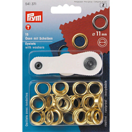541371|Prym Eyelets with washers 11 mm gold with tools 15pc