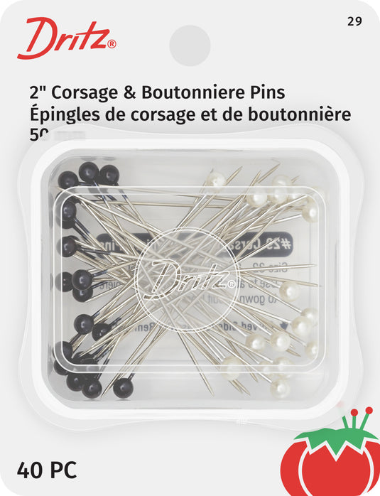 29|Dritz 2" Corsage and Boutonniere Pins, Black & White, 40 pc