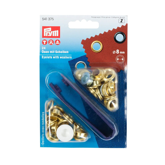 541375|Prym Eyelets with washers 8 mm gold with tools 24pc