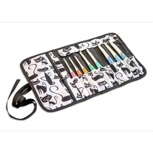 612088|Prym Needle & Crochet Hook Roll-Up Storage Case, Black Cats