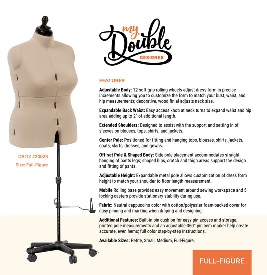 20023|Dritz My Double Designer Adjustable Dress Form, Full-Figure