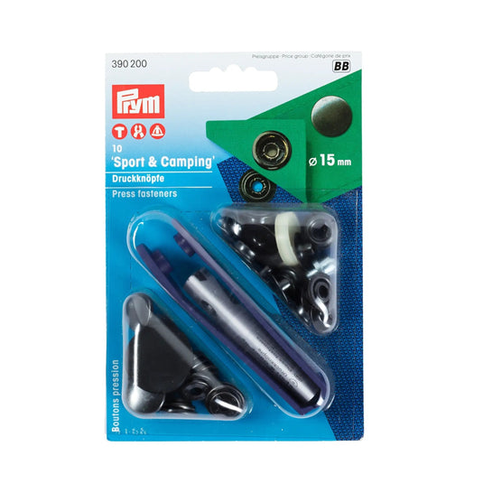390200|Prym SPORT 15 mm black oxidized with tools 10pc