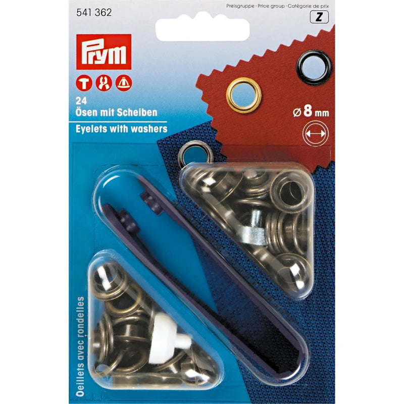 Load image into Gallery viewer, 541362|Prym Eyelets with washers 8 mm antique brass with tools 24pc