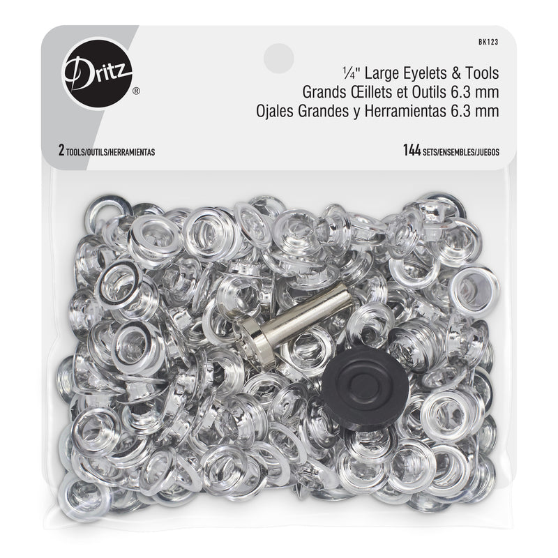 Load image into Gallery viewer, BK123|Dritz 1/4" Large Eyelets &amp; Tools, 144 Sets, Nickel