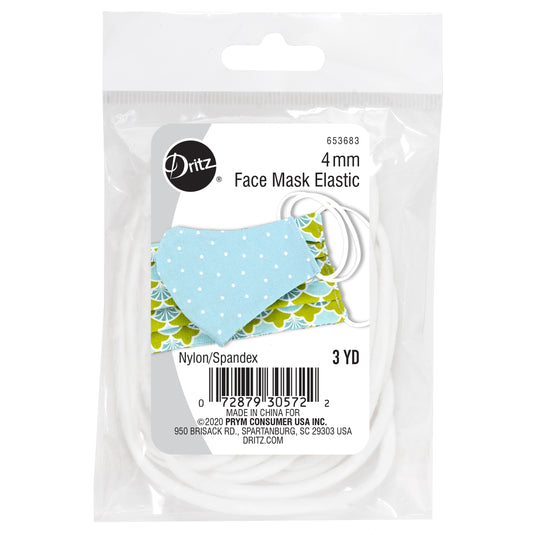 653683|Dritz 4mm Face Mask Elastic, White, 3 yd
