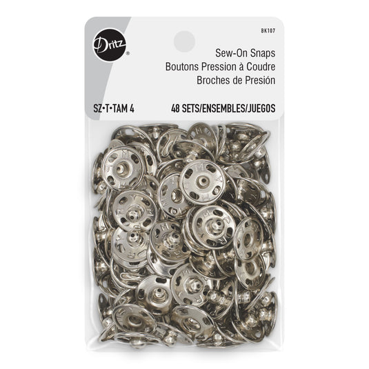 BK107|Dritz Sew-On Snaps, 48 Sets, Size 5/8", Nickel