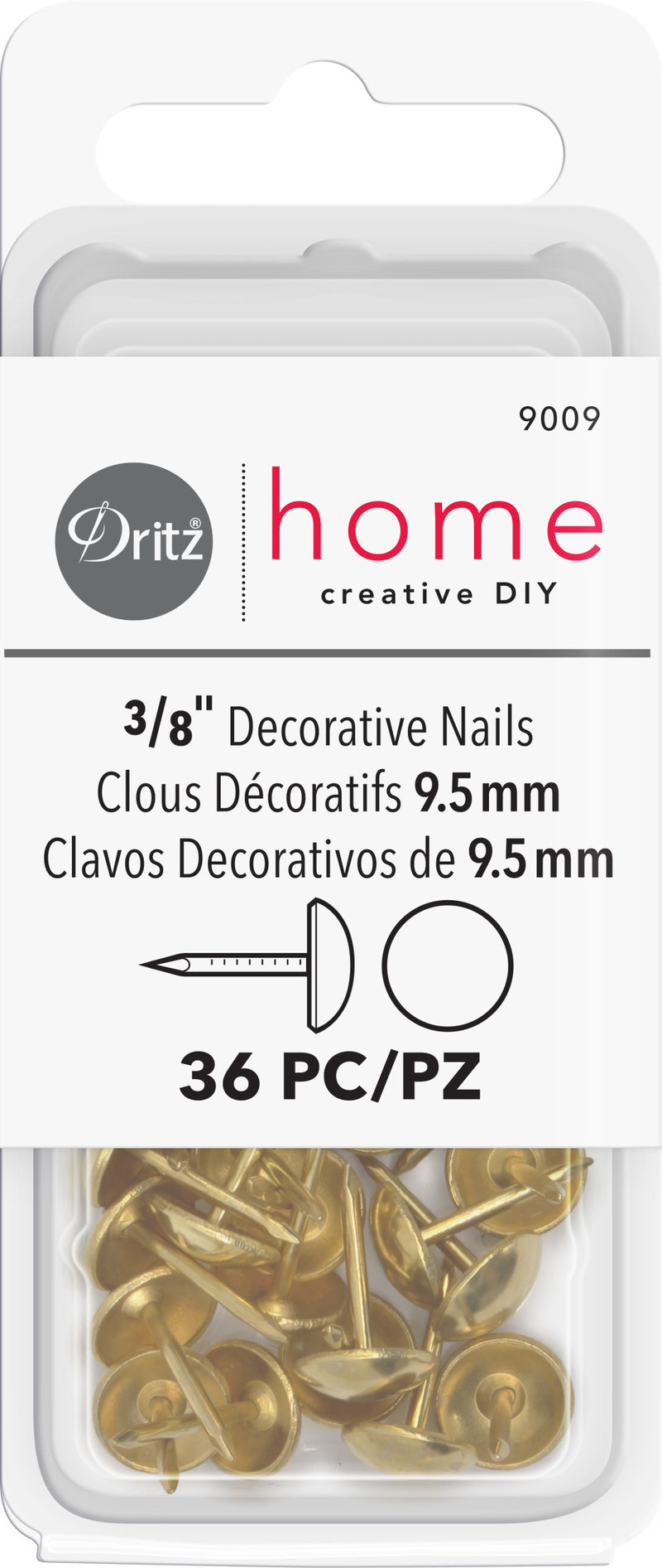 Load image into Gallery viewer, 9009|Dritz 3/8" Smooth Decorative Nails, Brass, 36 pc