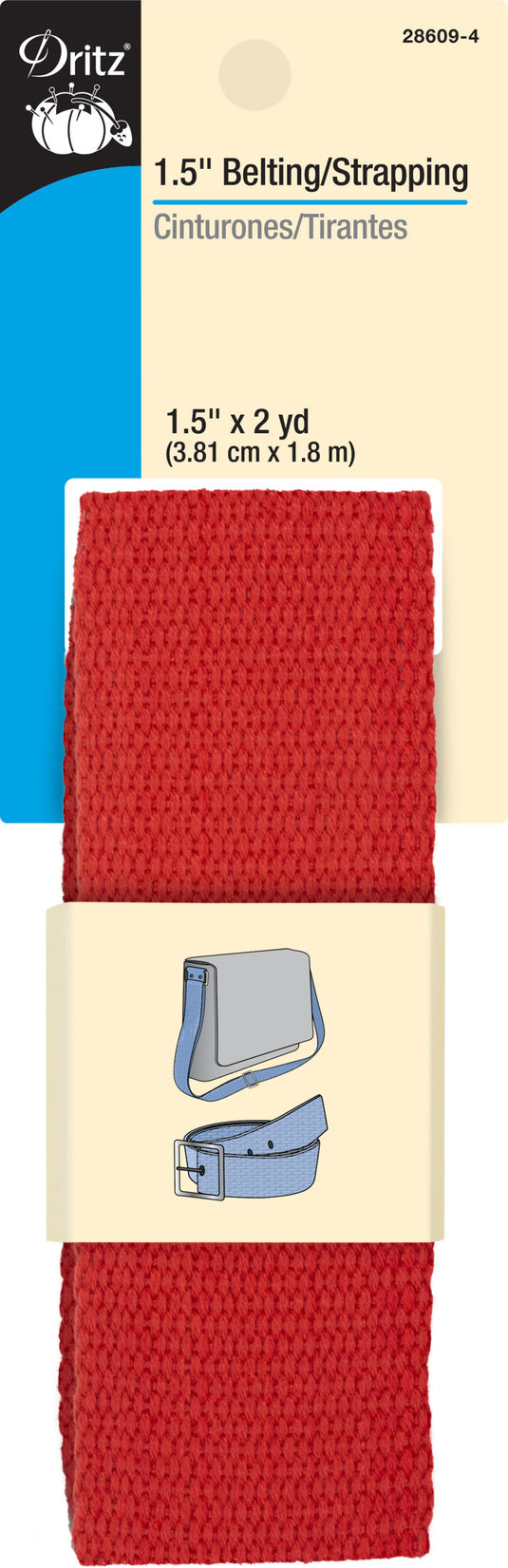 28609-4|Dritz 1-1/2" Polyester Belting & Strapping, Red, 2 yd
