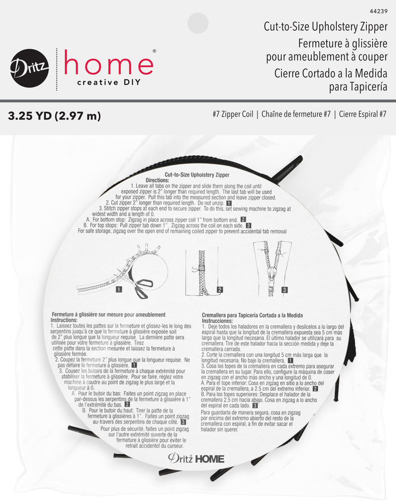 Cargue la imagen en el visor de la galería, 44239|Dritz Cut-To-Size Upholstery Zipper, Black, 3-1/4 yd