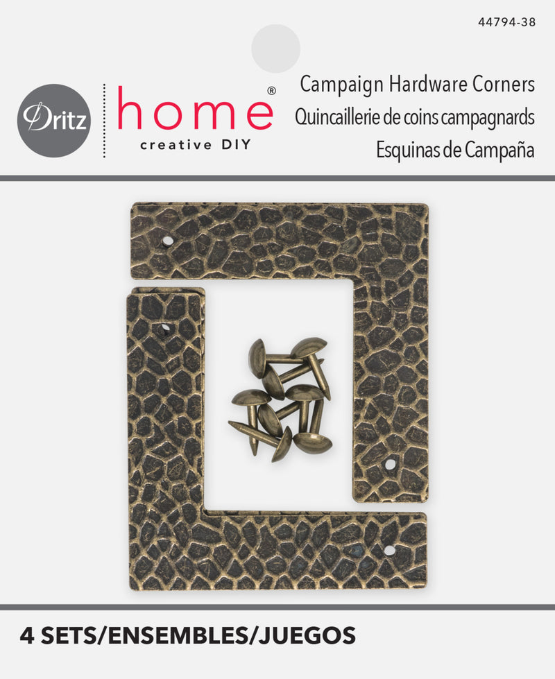 Load image into Gallery viewer, 44794-38|Dritz Textured Campaign Corners, Small, Antique Brass, 4 pc
