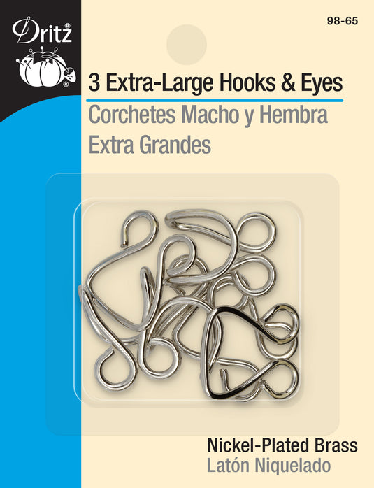 98-65|Dritz Extra-Large Hooks & Eyes, 3 Sets, Nickel