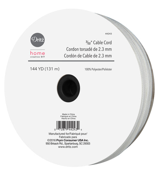 44243|Dritz 3/32" Cable Cord, White, 144 yd