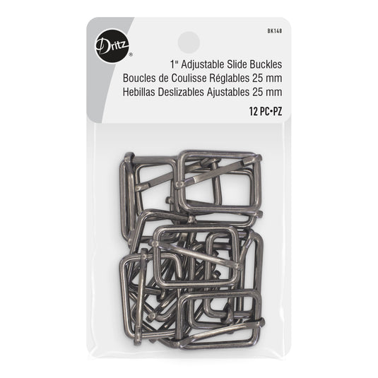 BK148|Dritz 1" Adjustable Slide Buckles, Gunmetal, 12 pc