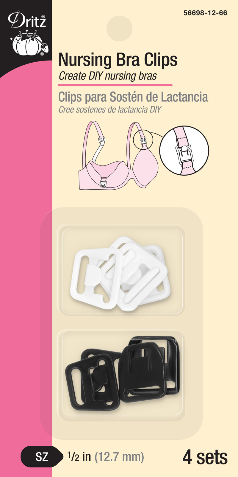 Load image into Gallery viewer, 56698-12-66|Dritz Nursing Bra Clips, Black &amp; White, 4 Sets, 1/2"