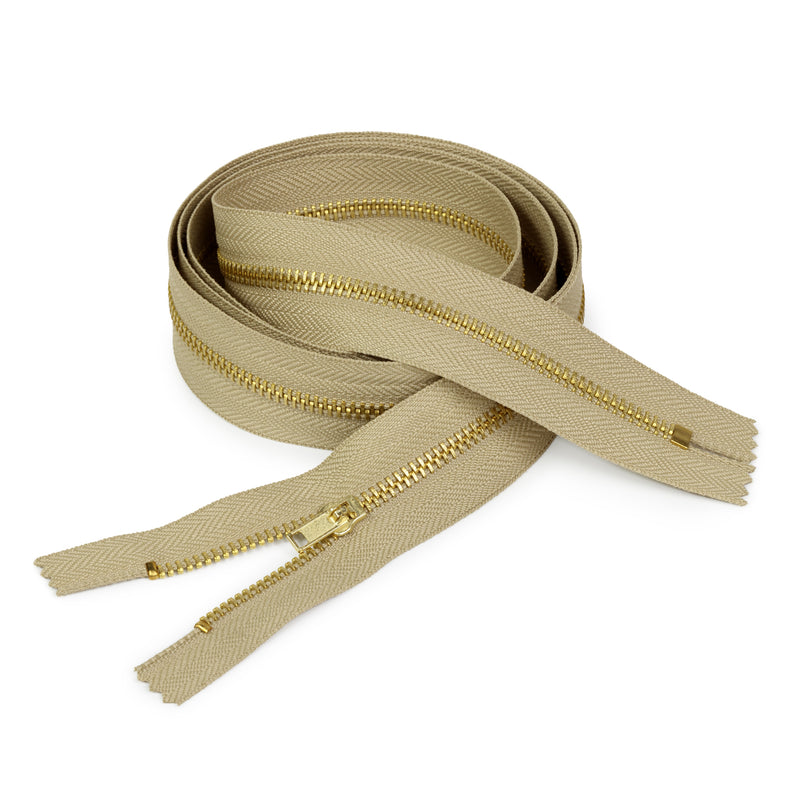 Cargue la imagen en el visor de la galería, 44228|Dritz Brass Upholstery Zipper, Beige, 30"