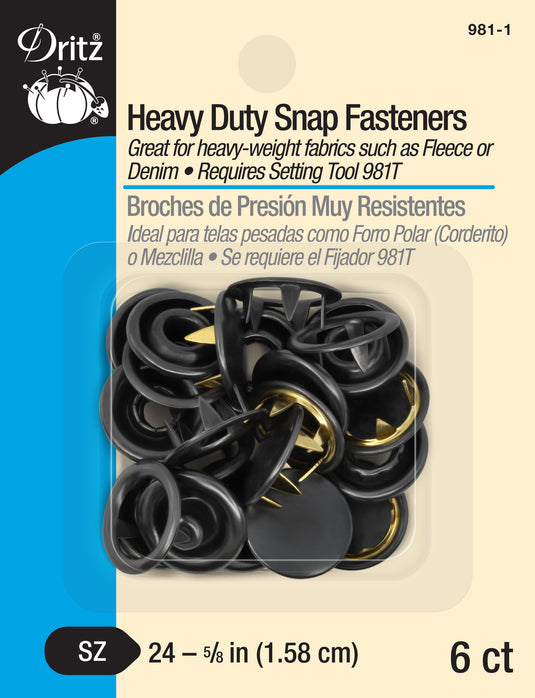 981-1|Dritz 5/8" Heavy Duty Snap Fasteners, 6 pc, Black