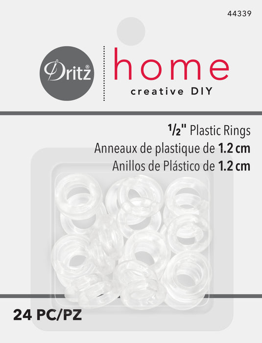 44339|Dritz 1/2" Plastic Rings, Clear, 24 pc