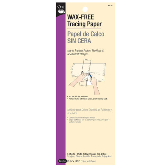 634-66|Dritz Wax-Free Tracing Paper, Assorted, 5 pc