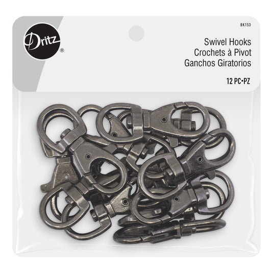 BK153|Dritz Swivel Hooks, Gunmetal, 12 pc