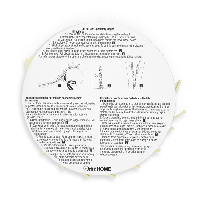 Cargue la imagen en el visor de la galería, 44238|Dritz Cut-To-Size Upholstery Zipper, Cream, 3-1/4 yd