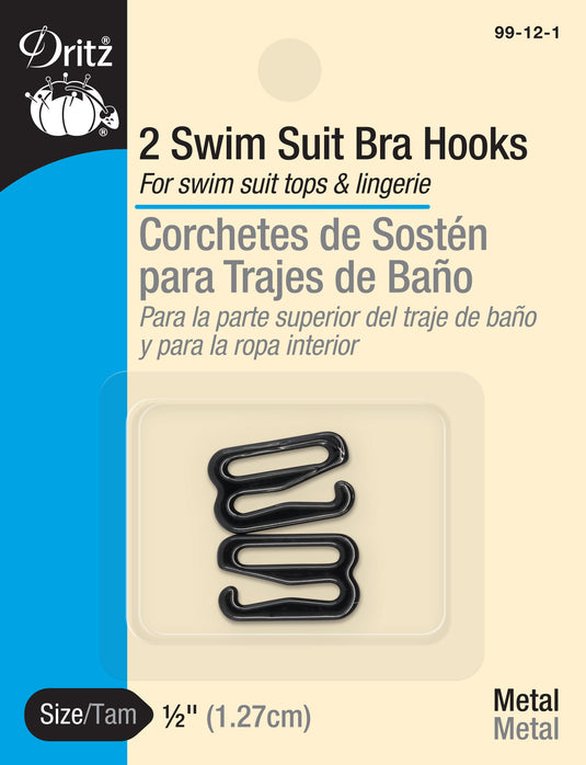99-12-1|Dritz 1/2" Swim Suit Bra Hooks, 2 pc, Black
