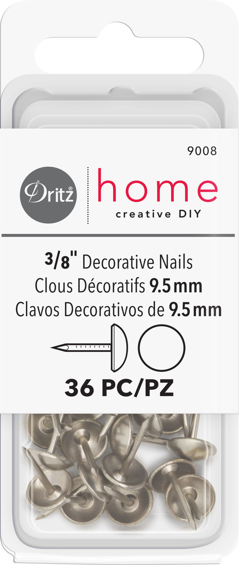 Load image into Gallery viewer, 9008|Dritz 3/8" Smooth Decorative Nails, Nickel, 36 pc