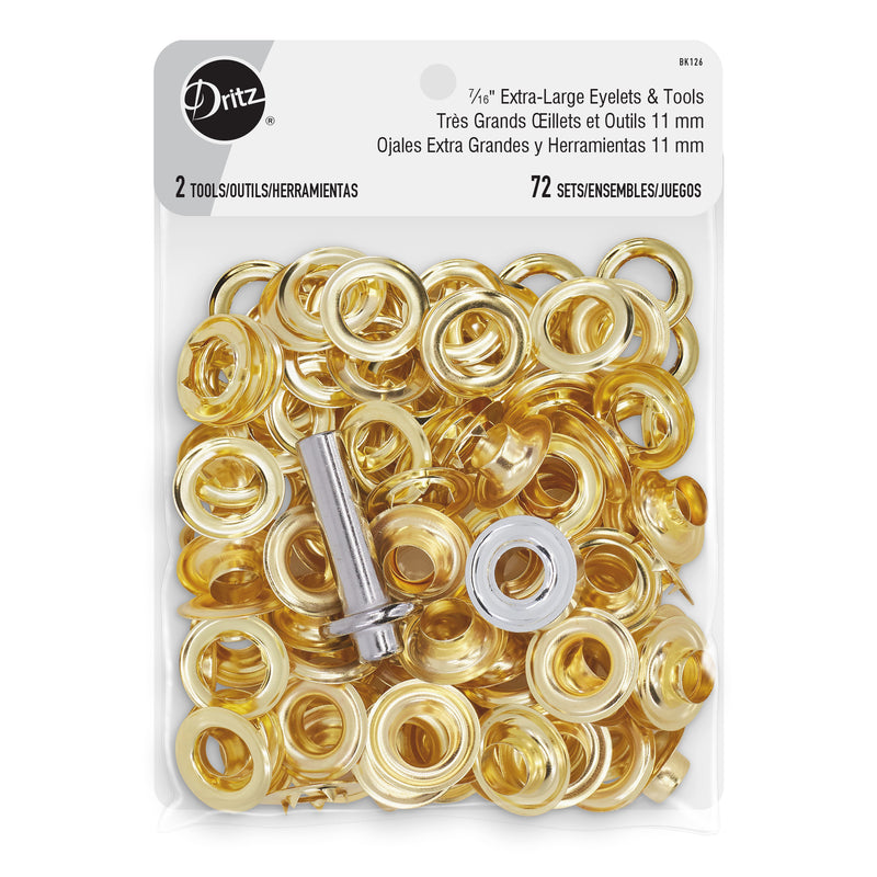 Load image into Gallery viewer, BK126|Dritz 7∕16" Extra-Large Eyelets &amp; Tools, 72 Sets, Gold
