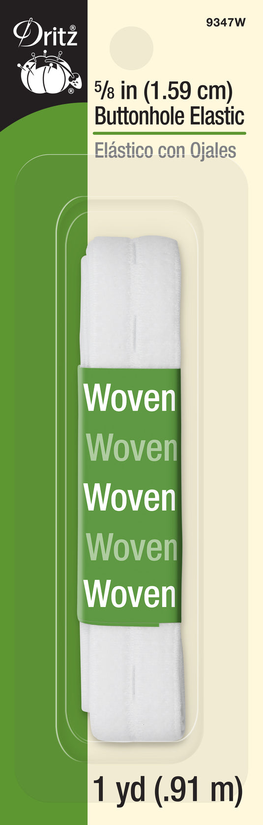 9347W|Dritz 5/8" Buttonhole Elastic, White, 1 yd