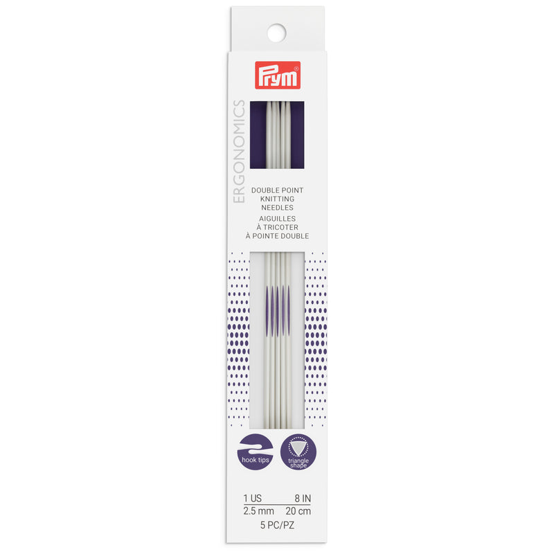 Cargue la imagen en el visor de la galería, 57050|Prym 8" Ergonomic Double Point Knitting Needles, US 1 (2.5mm)